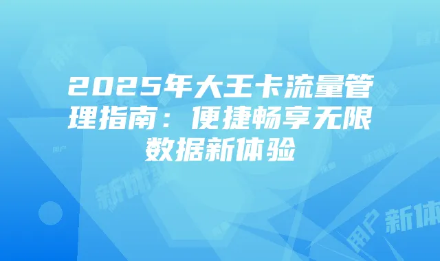 2025年大王卡流量管理指南：便捷畅享无限数据新体验