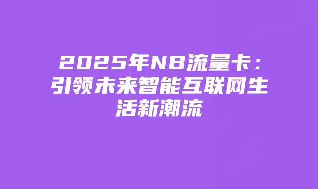 2025年NB流量卡：引领未来智能互联网生活新潮流