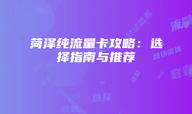 菏泽纯流量卡攻略：选择指南与推荐
