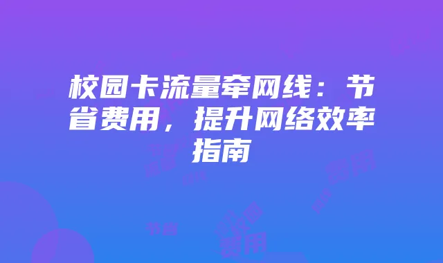 校园卡流量牵网线：节省费用，提升网络效率指南