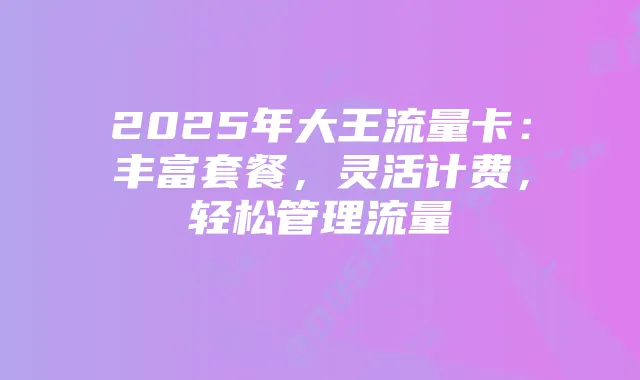 2025年大王流量卡:丰富套餐,灵活计费,轻松管理流量