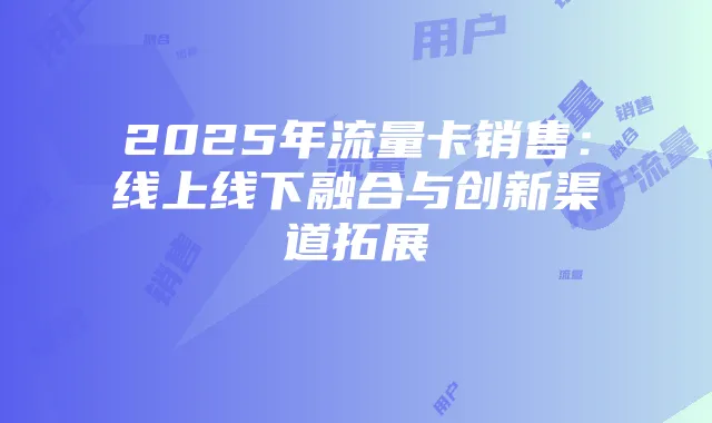 2025年流量卡销售：线上线下融合与创新渠道拓展