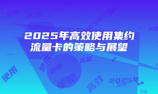2025年高效使用集约流量卡的策略与展望