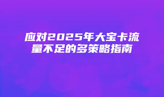 应对2025年大宝卡流量不足的多策略指南