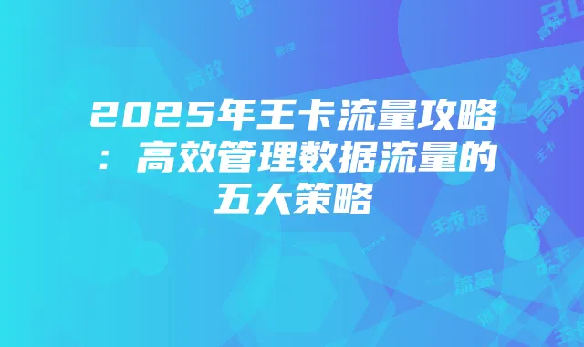 2025年王卡流量攻略:高效管理数据流量的五大策略