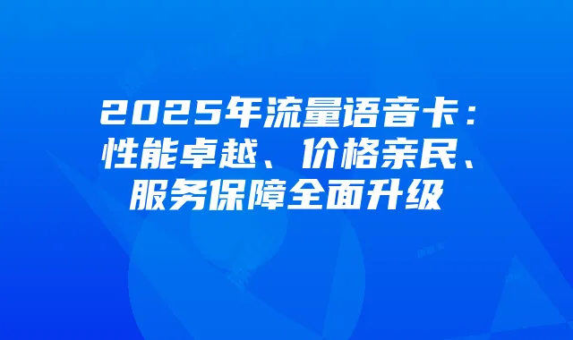 2025年流量语音卡：性能卓越、价格亲民、服务保障全面升级