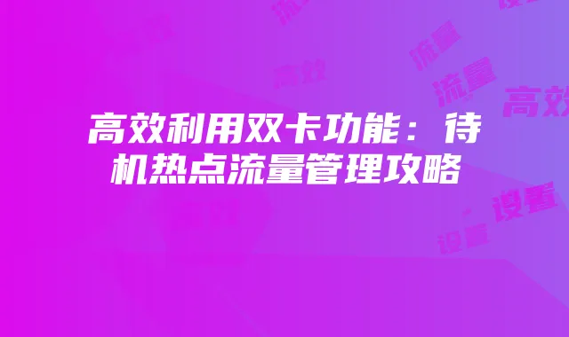 高效利用双卡功能：待机热点流量管理攻略