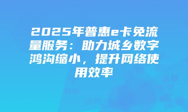2025年普惠e卡免流量服务：助力城乡数字鸿沟缩小，提升网络使用效率