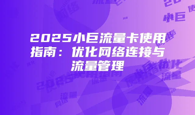2025小巨流量卡使用指南：优化网络连接与流量管理