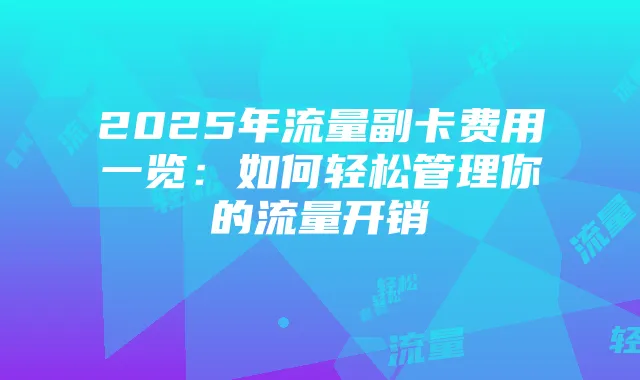 2025年流量副卡费用一览：如何轻松管理你的流量开销