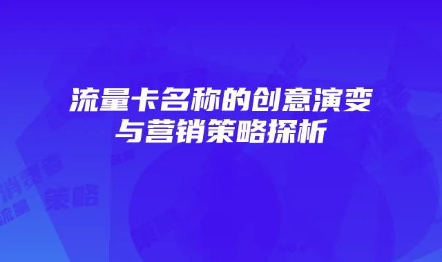 流量卡名称的创意演变与营销策略探析
