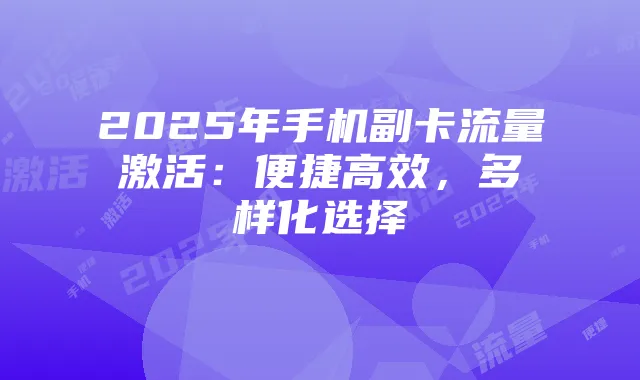 2025年手机副卡流量激活:便捷高效,多样化选择