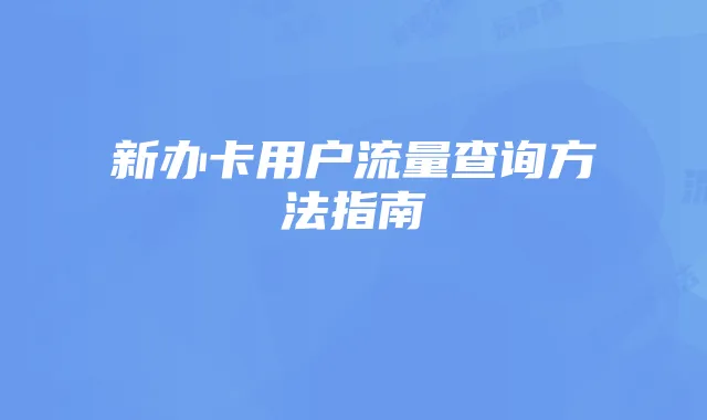 新办卡用户流量查询方法指南