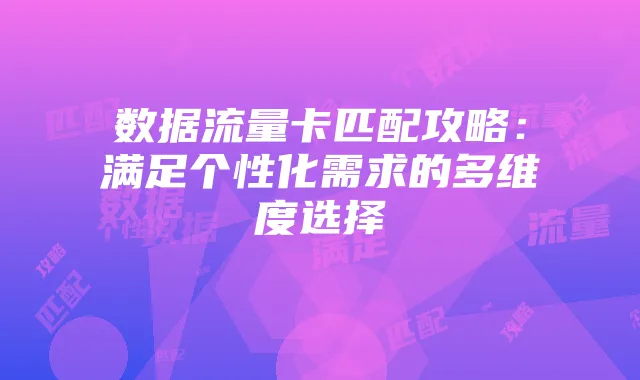 数据流量卡匹配攻略:满足个性化需求的多维度选择