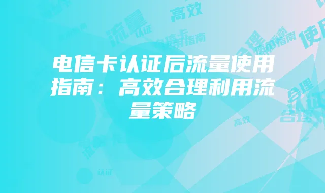 电信卡认证后流量使用指南：高效合理利用流量策略