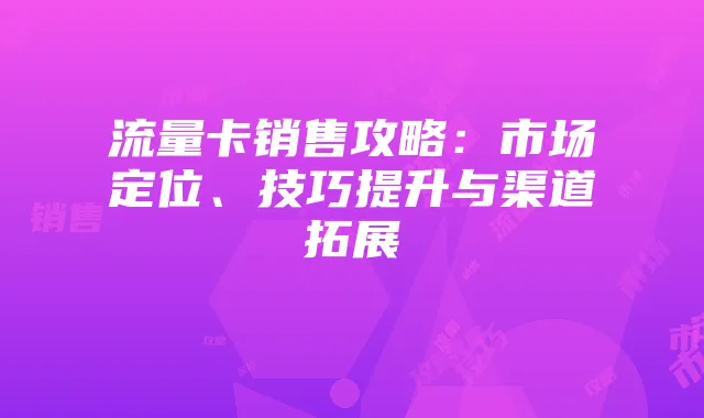 流量卡销售攻略：市场定位、技巧提升与渠道拓展