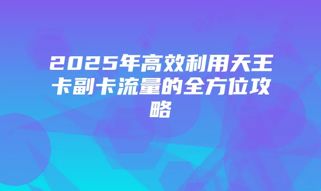 2025年高效利用天王卡副卡流量的全方位攻略