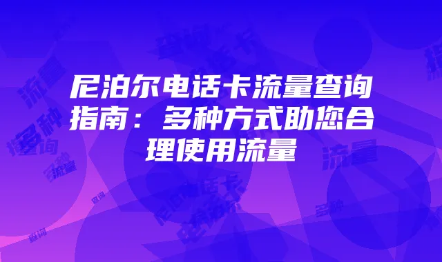尼泊尔电话卡流量查询指南:多种方式助您合理使用流量