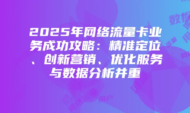 2025年网络流量卡业务成功攻略：精准定位、创新营销、优化服务与数据分析并重