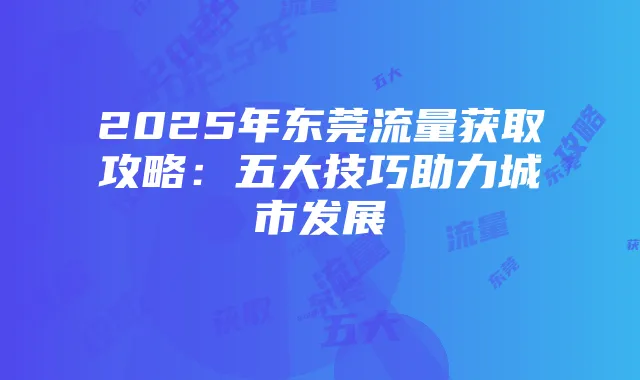 2025年东莞流量获取攻略:五大技巧助力城市发展
