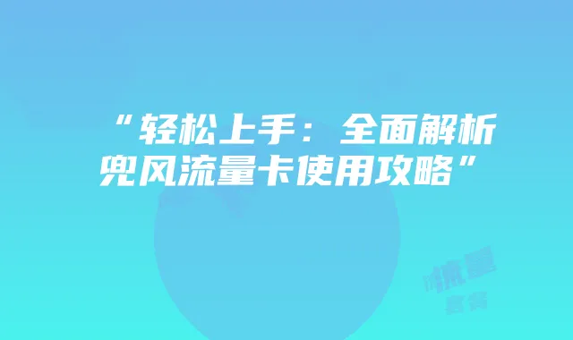 “轻松上手:全面解析兜风流量卡使用攻略”