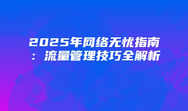 2025年网络无忧指南:流量管理技巧全解析