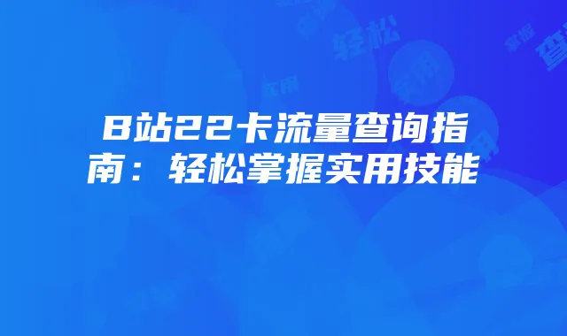 B站22卡流量查询指南：轻松掌握实用技能