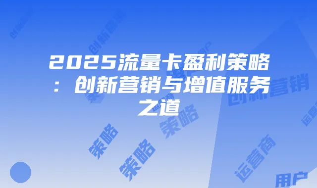 2025流量卡盈利策略：创新营销与增值服务之道