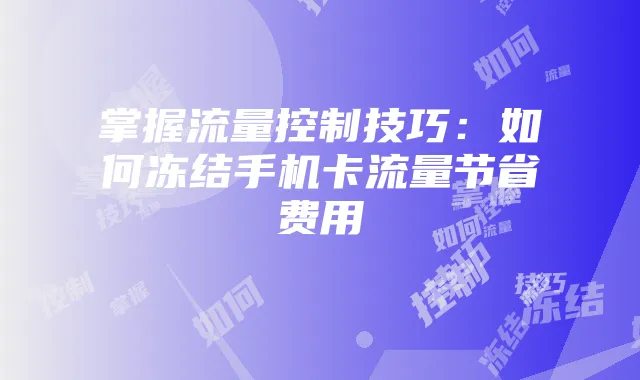 掌握流量控制技巧:如何冻结手机卡流量节省费用