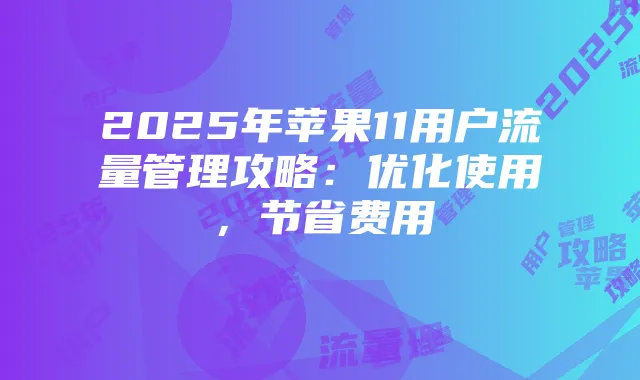 2025年苹果11用户流量管理攻略:优化使用,节省费用