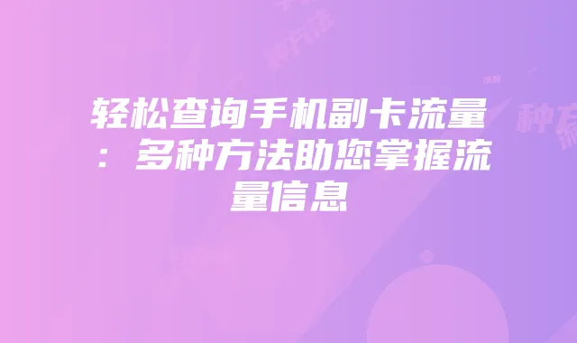 轻松查询手机副卡流量:多种方法助您掌握流量信息