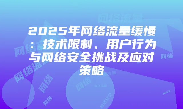 2025年网络流量缓慢：技术限制、用户行为与网络安全挑战及应对策略