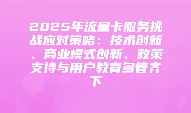 2025年流量卡服务挑战应对策略：技术创新、商业模式创新、政策支持与用户教育多管齐下