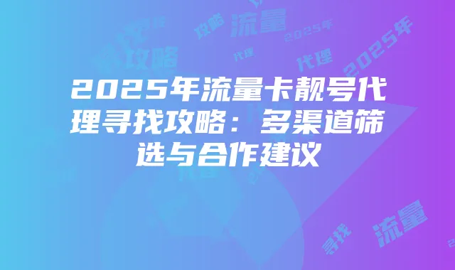 2025年流量卡靓号代理寻找攻略：多渠道筛选与合作建议