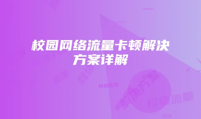 校园网络流量卡顿解决方案详解