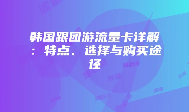 韩国跟团游流量卡详解：特点、选择与购买途径