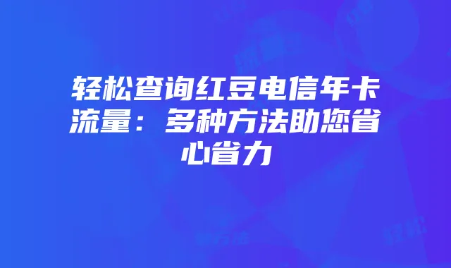 轻松查询红豆电信年卡流量：多种方法助您省心省力