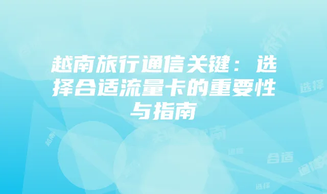 越南旅行通信关键：选择合适流量卡的重要性与指南
