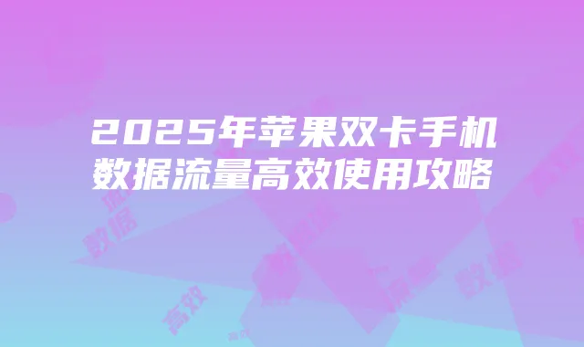 2025年苹果双卡手机数据流量高效使用攻略