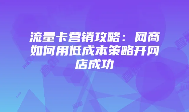 流量卡营销攻略:网商如何用低成本策略开网店成功
