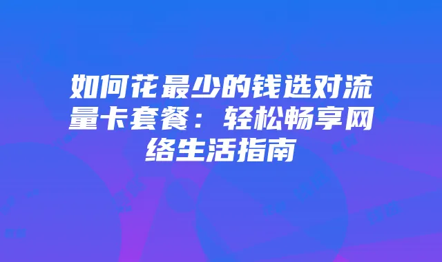 如何花最少的钱选对流量卡套餐：轻松畅享网络生活指南