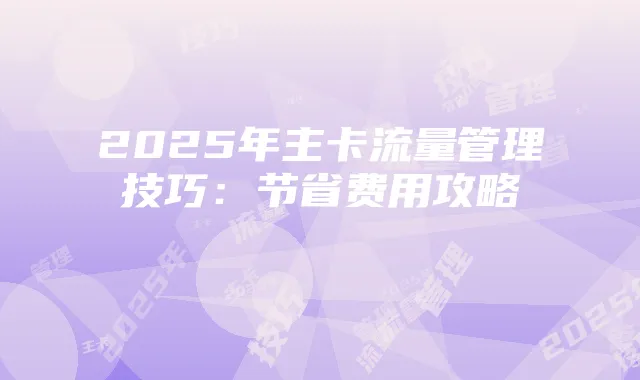 2025年主卡流量管理技巧:节省费用攻略