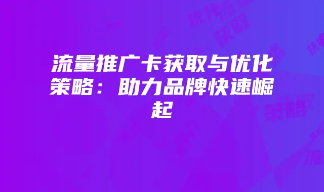 流量推广卡获取与优化策略：助力品牌快速崛起
