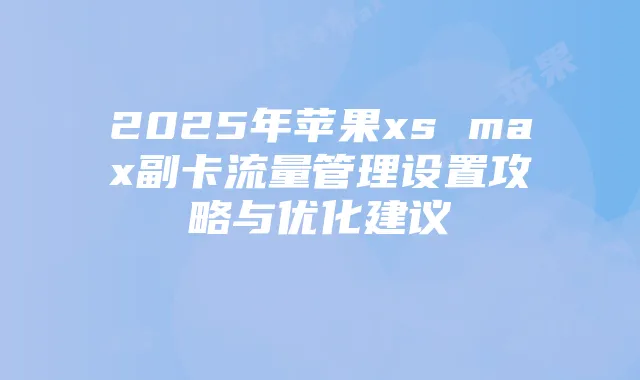 2025年苹果xs max副卡流量管理设置攻略与优化建议