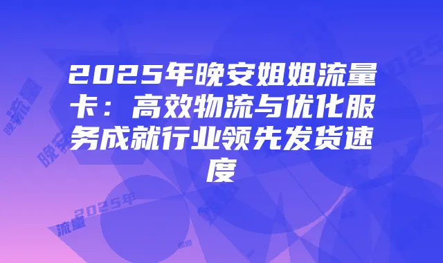 2025年晚安姐姐流量卡:高效物流与优化服务成就行业领先发货速度