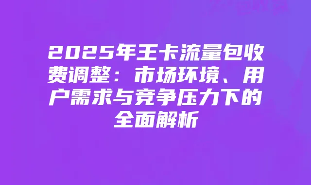 2025年王卡流量包收费调整:市场环境、用户需求与竞争压力下的全面解析