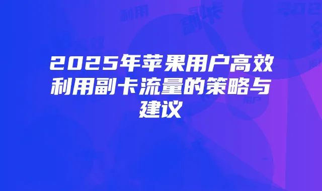2025年苹果用户高效利用副卡流量的策略与建议