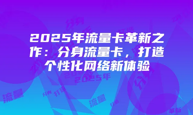 2025年流量卡革新之作:分身流量卡,打造个性化网络新体验
