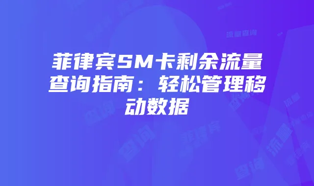 菲律宾SM卡剩余流量查询指南:轻松管理移动数据
