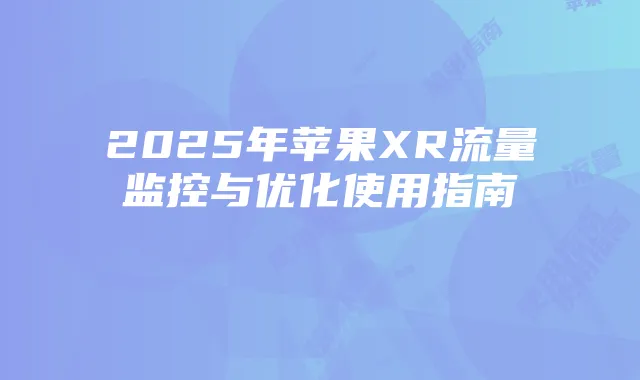 2025年苹果XR流量监控与优化使用指南